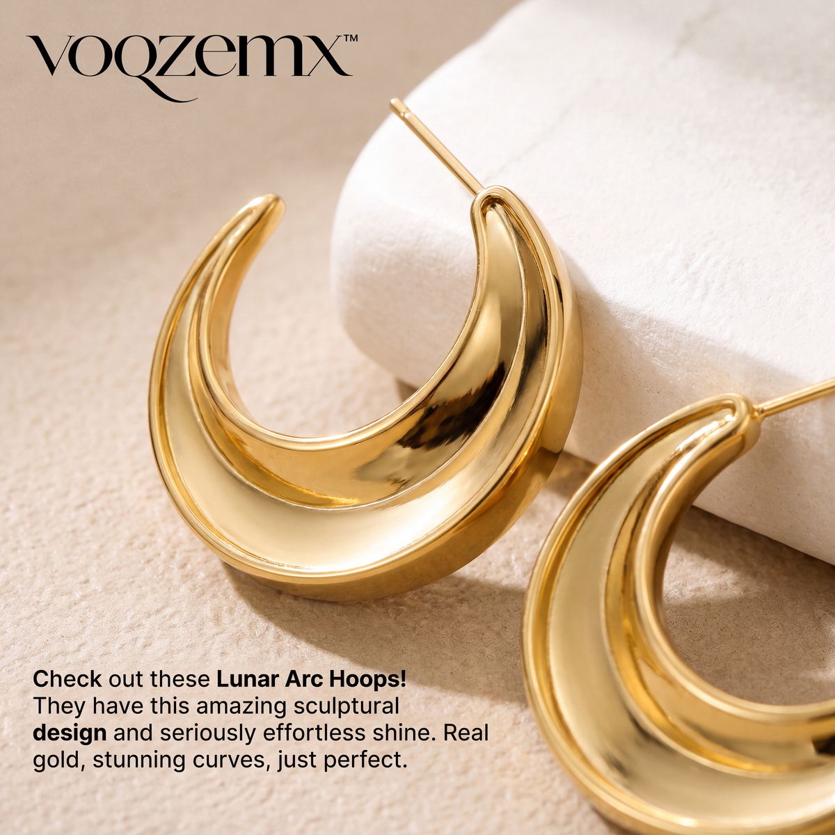 𝒗𝒐𝒒𝒛𝒆𝒎𝒙™ Lunar Arc Hoop Earrings